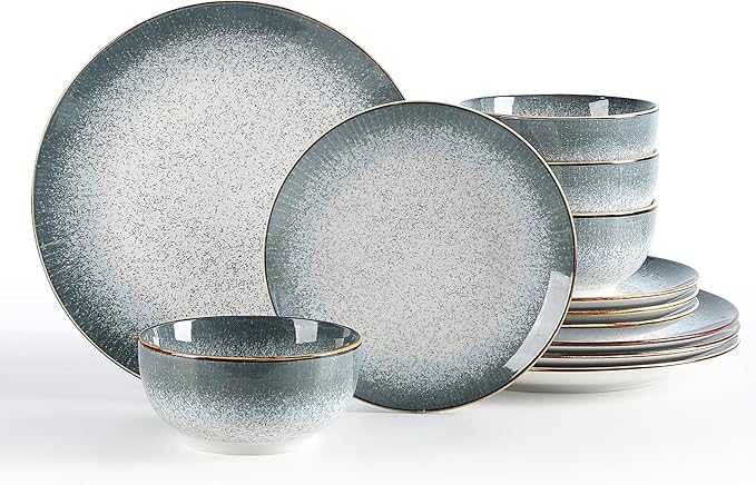 Sweejar Dinnerware Sets Service for 4, 12 pcs Porcelain Plates and Bowls for Kitchen, Housewaring Gift, Chip and Scratch Resistant Dish Set, Handmade Dishwasher and Microwave Safe Plate Set, LightGray