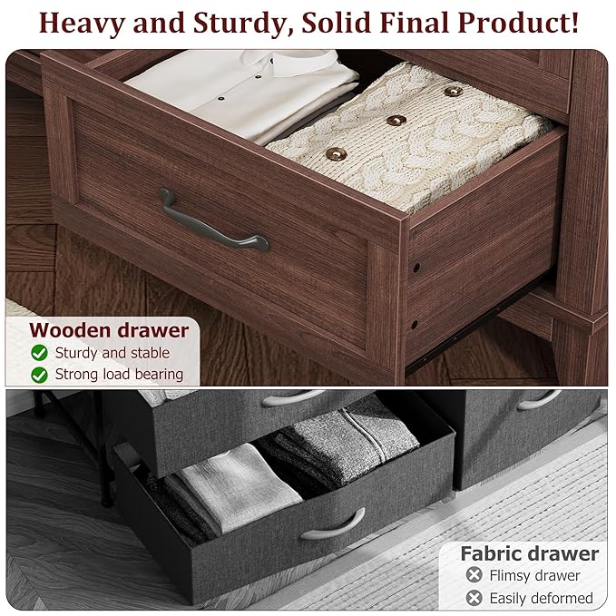 GarveeHome 6 Dresser for Bedroom, 47 in Wide Drawer Dresser with Storage Freestanding, Wooden Closet Storage Chest for Living Room, Bedroom, Entryway, Walunt