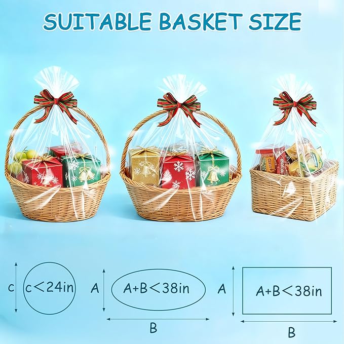 Extra Large Cellophane Bags 40x50 Inch - 12 PCS 2.8 Mil Thick Cellophane Wrap for Gift Baskets, Clear Plastic Gift Basket Bags for Thanksgiving, Christmas, Easter Presents/ Party Favors Packaging