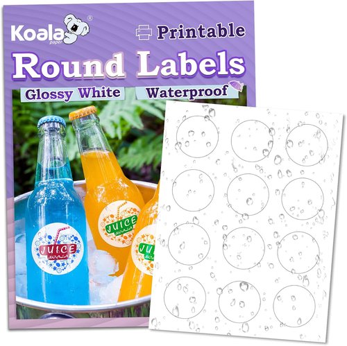 Koala 2-Inch Round Labels - Glossy Waterproof Printable Circle Stickers for Inkjet & Laser Printers | 240 Pack