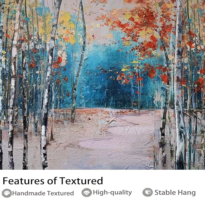 Ardemy Landscape Canvas Wall Art for Living Room Blue Forest Painting White Birch Tree Scenery Picture Modern Green Nature Artwork Bedroom Home Office Wall Decor, Large Size Wood Framed 48"x24"