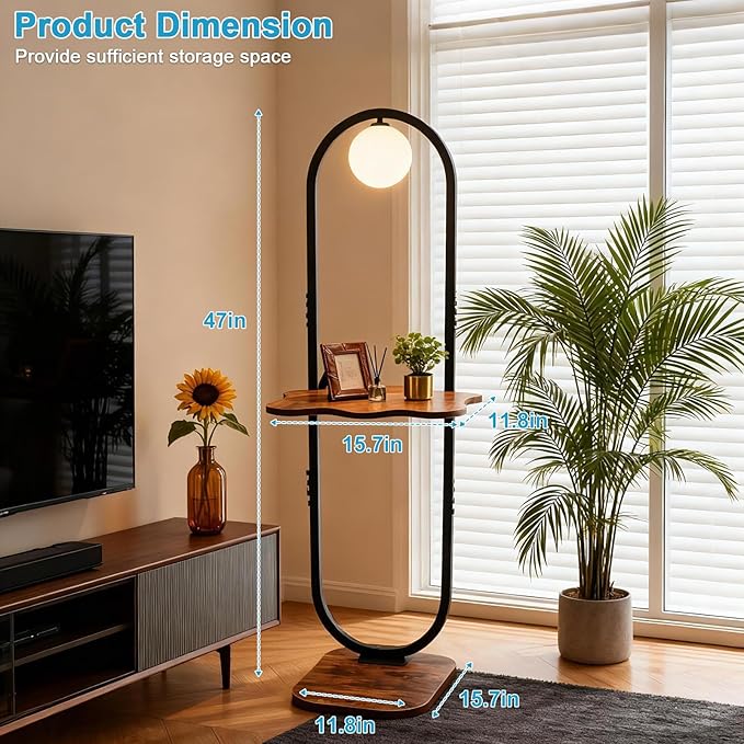 Lightdot 47-Inch Arch Floor Lamp, Modern Standing Lamp with Table, Black Metal Frame with Globe Shade, Living Room Bedroom Lighting, G9 LED Bulb Included for Sofa Beside/Corner Decor