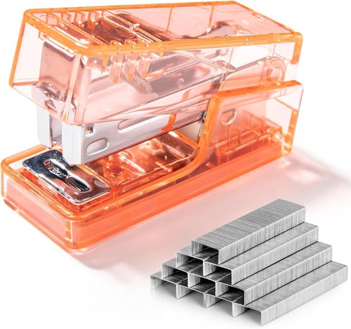 NUSIGN Mini Stapler - Cute Desk Stapler with 830 Staples | 25 Sheet Capacity in Clear Orange