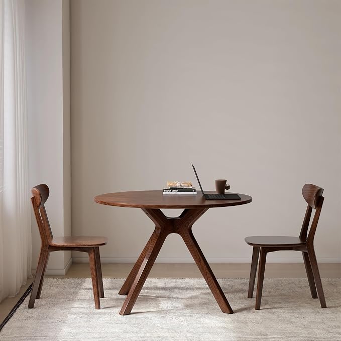 YESWOOD 43.3’’ Round Dining Table for 4, Solid Wood Oak Kitchen Table with Intersecting Pedestal Base, Farmhouse Wooden Kitchen Table, Circle Dinner Table for Dining Room, Living Room, Office, Walnut