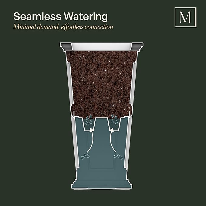 Mayne Wyndham 24-Inch Tall Planter, 2-Pack – Self-Watering, Weather-Resistant Planter for Flowers – Durable Indoor/Outdoor Design for Patio, Porch, or Entryway