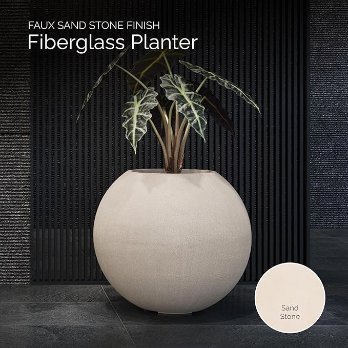 Orbo Globe Sphere Planter - 29.5 in x 29.5 in x 26.2 in - Sand Stone