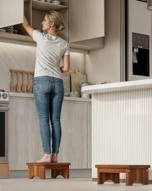 FANATU Wooden Step Stool - Heavy-Duty 6.5'' Portable Support with 550 Lbs Capacity | Non-Slip Design for Kitchen & Bedroom