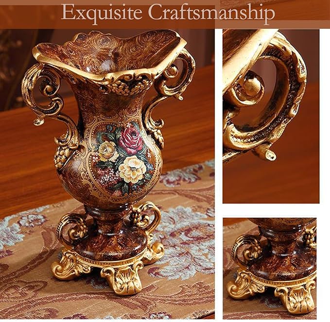 Artificial Vintage Decor Vase -European Golden Resin Vase Vintage Vases for Artificial Flowers Dining Room Table Decor Wedding Party