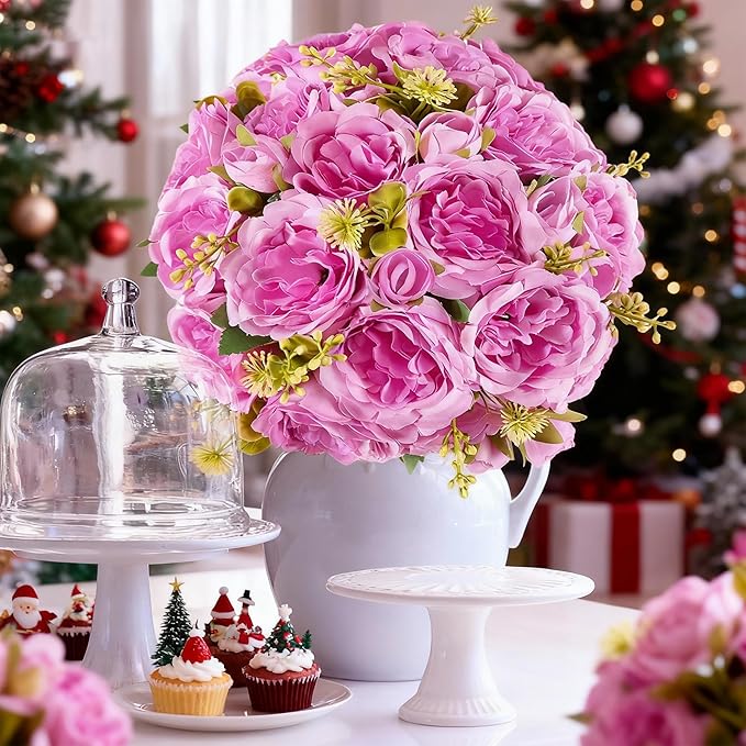 4 Packs Artificial Peonies Silk Flowers: Faux Peony Bouquet 4 Bundles, Fake Peonies Flowers Bulk for Centerpiece Table Wedding Party Home Decor for Christmas Decoration (Light Purple)