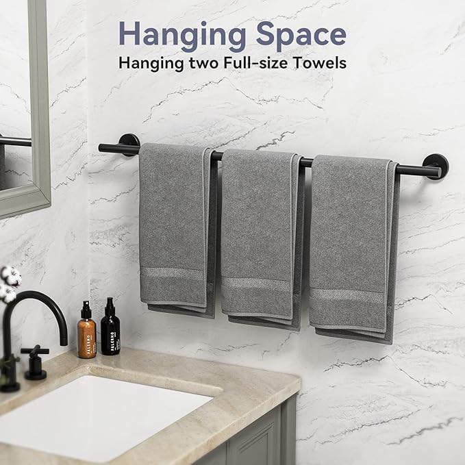Matte Black Towel Bar, 30 Inch Bathroom Towel Rack (Total Length 32-Inch), Towel Holder Wall Mounted, Thicken SUS304 Stainless Steel Towel Rod Modern Home Decor
