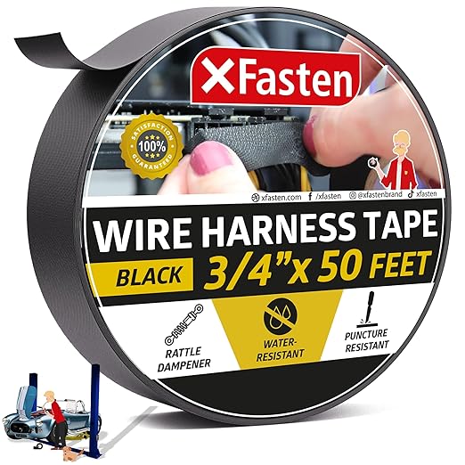 XFasten Wire Harness Tape, 3/4-Inch x 50-Foot, High Temp Wiring Loom Harness, Self-Adhesive Felt Cloth Electrical Tape for Automotive Engines, Noise Dampening, and Cable Protection