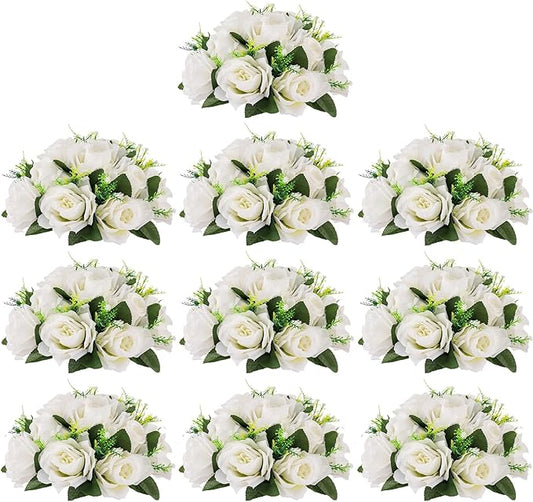 Flower Centerpieces for Wedding Tables: Wedding Table Decorations White Flower Balls Centerpieces for Engagement Cerebration Party Center Pieces 10 Packs