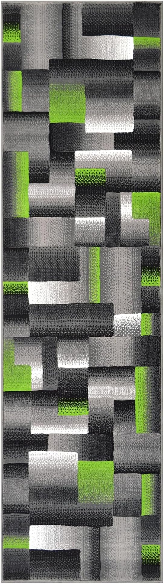 HR 2’ x 7’ Runner in Electric Green - Premium Quality Green/Black/Gray Abstract Geometric Modern Squares Pattern Area Rug - Contemporary Styling for Living Room, Bedroom - Unique Home Décor