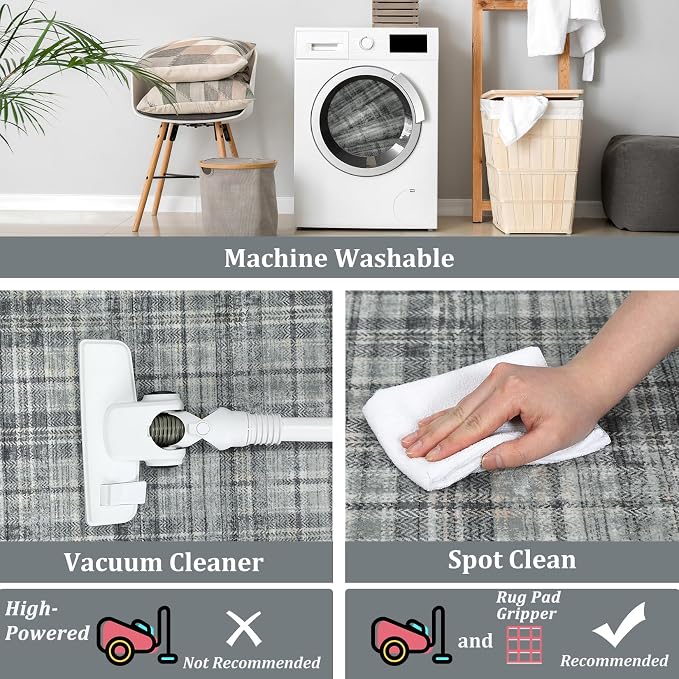 Washable Rugs 9 x 12 Rug for Living Room Soft Bedroom Rug Modern Plaid Large Area Rug Non Shedding Non Slip Throw Rugs Stain Resistant Carpet for Dining Room Nursery 9'x12' Greenish Grey
