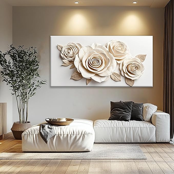 White Canvas Wall Art Living Room Prints Home Wall Decor Modern Canvas Art Wall Decor 35x70 Inches Large Flower Wall Art Elegant Painting Prints Picture For Bedroom Hotel Office Artwork