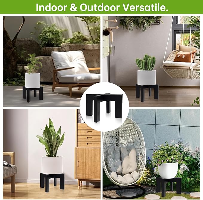 hismocal Wood Plant Stand Indoor/Outdoor for Plants, Large Size Planter Stand Holder,Sturdy and Stable Flower Pot Stand,Fits Most Size Flower Pots In Room (1 Pack-Black)