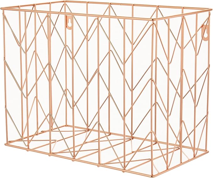Beramon 1 Pack Rose Gold Hanging Folder Desk Organizer Decorative Organizer Metal Wire Baskets Suitable for Hanging file folder Design for Home Offices Supplies, 9.4 X 11.8 Inch