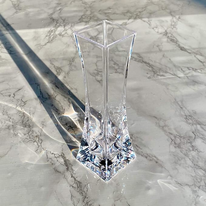 KLIFA- Small Acrylic Square Bud Vase, Shatterproof, High Transparency, Plastic Single Stem Vase, Clear, Hight 7.48 inch, 3 pc