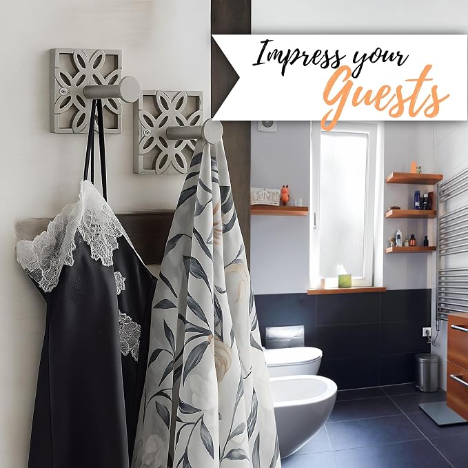 Autumn Alley Two Nickel Hooks, Bathroom Towel Hook, Robe Hook Wall Mounted - Decorative Wall Hooks for Towel, Robe, Cast Coat and Door Hook for Bathroom Modern Unique Style, 2 Pack