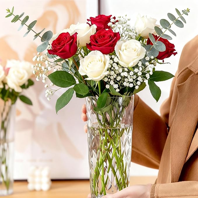 2 Clear Plastic Flower Vase, 10.2" Acrylic Rose Bouquet Vases for Home Decor Centerpieces Wedding Birthday Mothers (D4.6 2 + 2 Holder)