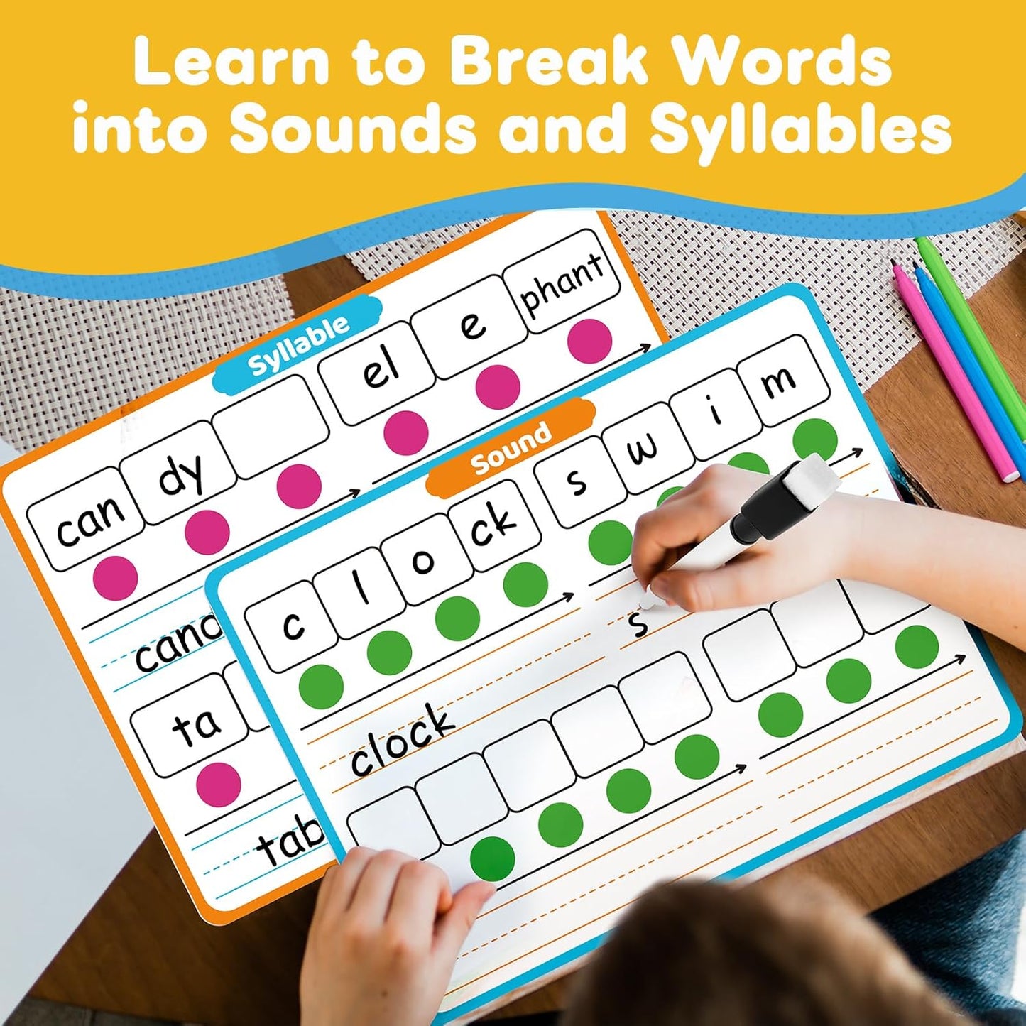 Skiennix Phonemic Awareness Dry Erase Board Set - 12 Packs for Speech Therapy & Classroom Use