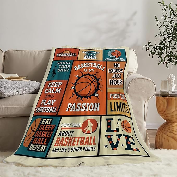 Basketball Blanket for Boys Basketball Sport Throw Blanket Soft Cozy Fleece Fuzzy Stuffed Plush Flannel Gifts for Girls Women Kids Adults 60"X80"