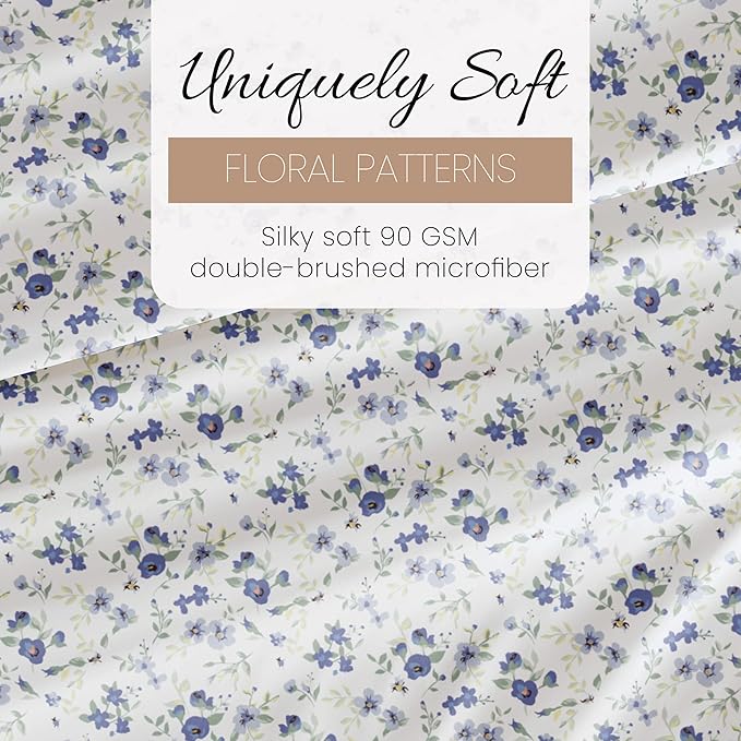 Linen Market Patterned Microfiber Full Sheet Set 4 Piece – Oeko-TEX Certified Ultra Soft & Wrinkle-Free - 16" Deep Pocket Sheets - Easy Care Full Size - Blossoms Light Blue