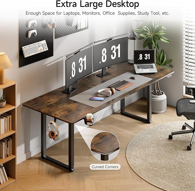 ONBRILL Standing Desk, 71x32 Inches Rectangle Stand Up Desk with 4 Legs, Dual Motor and Memory Controller, Adjustable Height from 28-46 Inches for Home and Computer Workstation, Rustic Brown