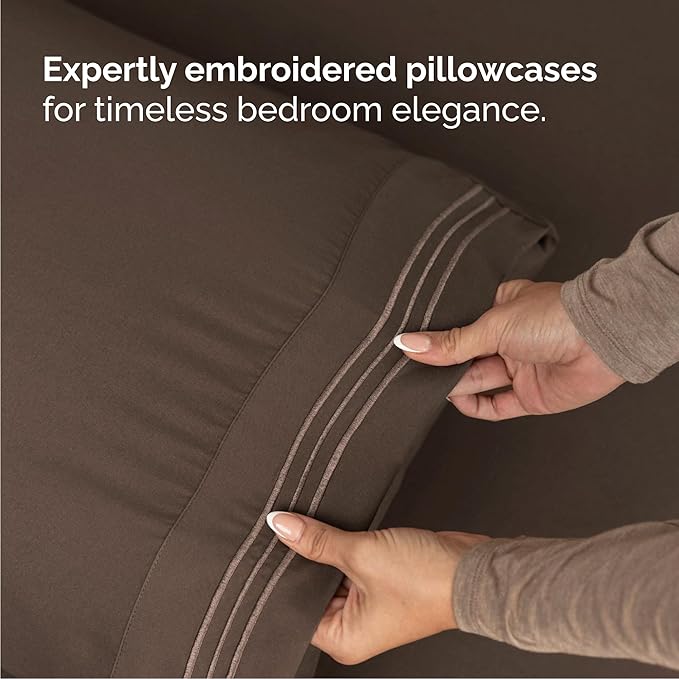 Cal King Size 4 Piece Sheet Set - Comfy Breathable & Cooling Bed Sheets Set - Hotel Luxury Bedding for Women, Men, Kids, Teens, Boys & Girls - Deep Pockets, Ultra-Soft, Wrinkle Free - Oeko-Tex - Brown