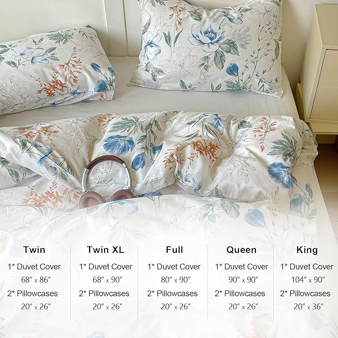 EAVD Queen Cotton Duvet Cover Chich Shabby Garden Floral Duvet Cover Set Fresh Spring Colorful Florlal Bedding Set with 2 Pillowcases Fresh Reversible Botanical Comforter Cover with Zipper
