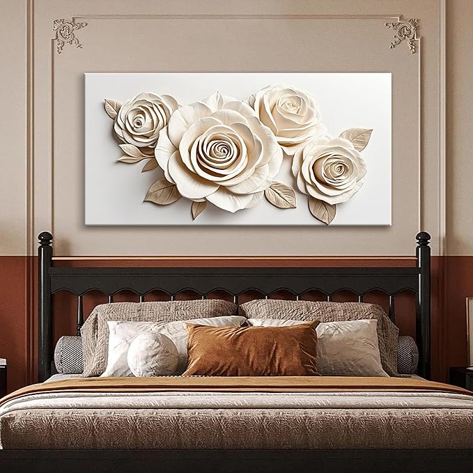 Wall Art Living Room Decor White Flower Wall Art Decor Modern Canvas Art Wall Decor Home Wall Art Suitable Pictures For Bedroom Apartment Office Can Be Hung 24"X48"