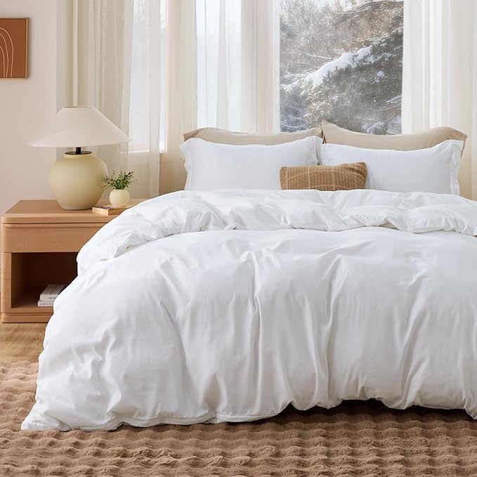 Bedsure White Duvet Cover Queen Size - Soft Double Brushed Bedding Set for Kids & Adults, Zipper Closure, 3 Pieces, Includes 1 Duvet Cover (90"x90") & 2 Pillow Shams, NO Comforter