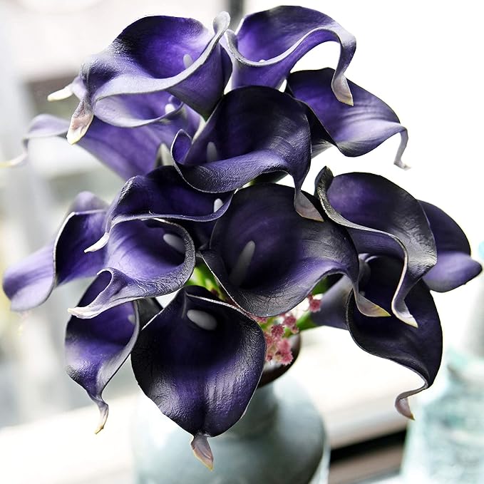 FiveSeasonStuff Real Touch Calla Lily Artificial Flowers Wedding Bridal Bouquet | Floral Arrangements | 15 Calla Lilies (Mystic Blue Violet)