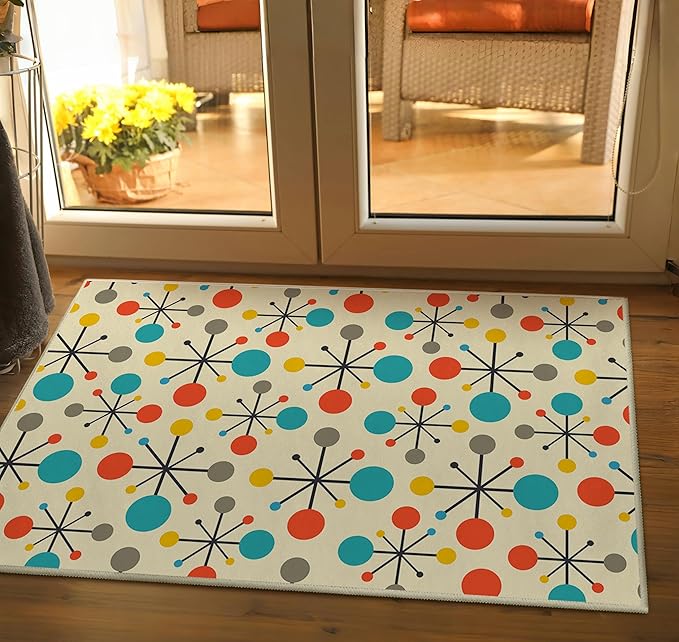 Retro Front Door Mat Small Entryway Rug Carpet 2x3 Non Slip Washable Mid Century Modern Indoor Doormat Floor Mats for Kitchen Bathroom Bedroom Entrance Entry (Yellow)