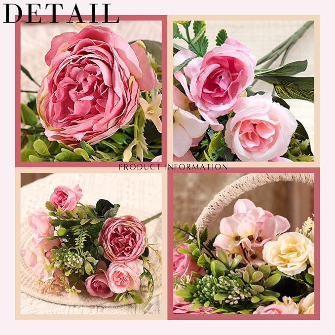ASTRYAS Artificial Flowers, Pink Artificial Peony Small Silk Flowers Fake Peonies Bouquet Rose Flower Arrangement Table Centerpiece for Dining Party Home Decoration(Pink)