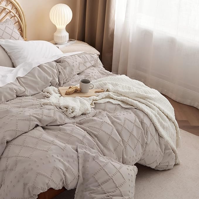 Bedsure Boho Duvet Cover Full Size - Linen Breathable & Soft Boho Bedding, Machine Washable Comforter Cover for All Seasons, Includes 1 Duvet Cover 80"x90" with 2 Pillow Shams & Zipper Closure