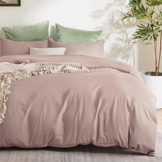 Bedsure Duvet Cover King Size - Soft Double Brushed Bedding Set for Kids & Adults, Zipper Closure, 3 Pieces, Includes 1 Duvet Cover (104"x90") & 2 Pillow Shams, NO Comforter, Dusty Rose