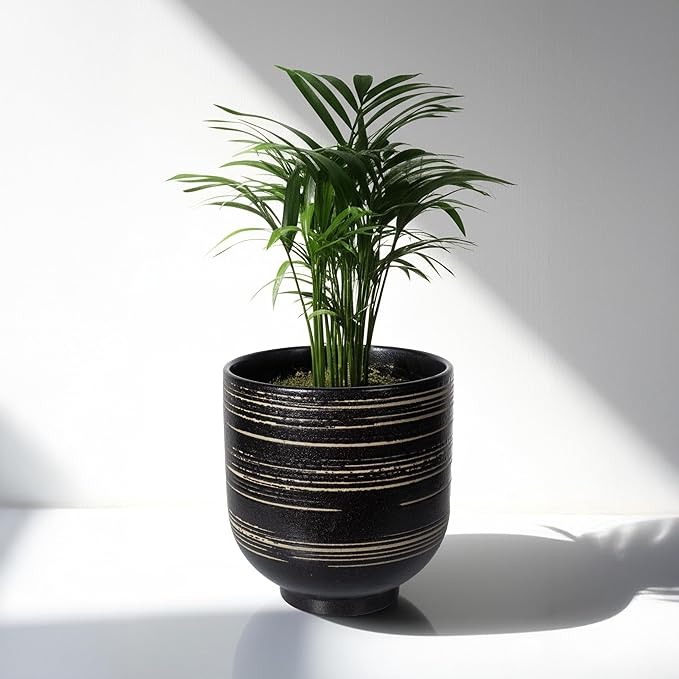 HERDUK Large Black Ceramic Planter for Indoor Trees, Modern Indoor Floor Planter Pot for Olive Trees & Faux Olive Trees, Pottery Planter with Drainage for Real Plants