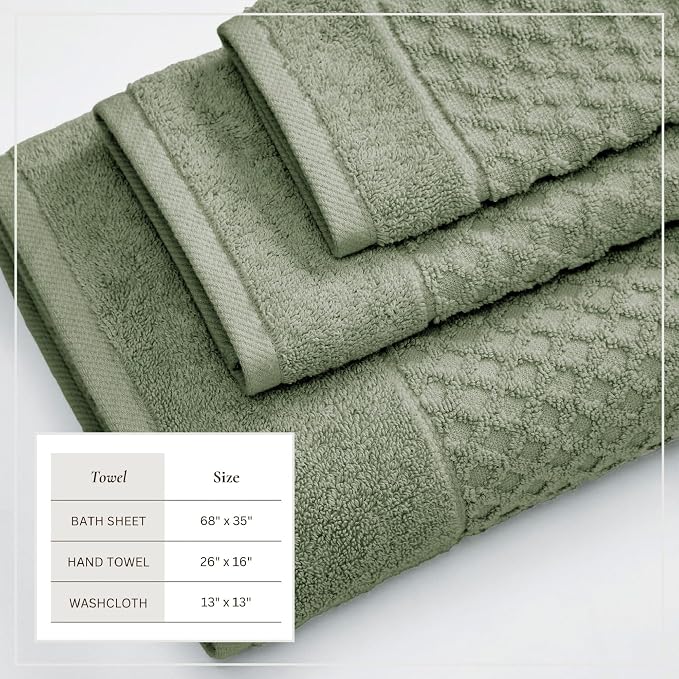 Great Bay Home Bath Towels - 100% Cotton 6 Piece Bath Sheet Set - Diamond Waffle Weave - Absorbent, Durable, Quick-Dry Towels for Bathroom (Eucalyptus)