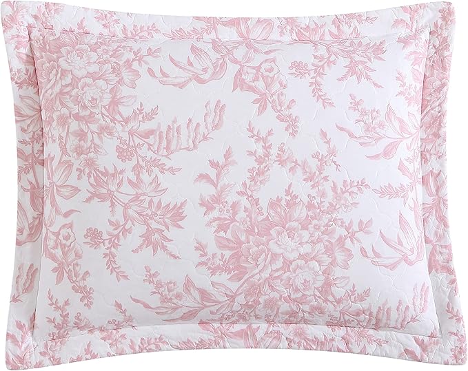 Laura Ashley - King Quilt Set, Soft & Reversible Cotton Floral Bedding with a Medium Weight Feel, 3 Piece Bed Set with Matching Pillowcases (Bedford Pink)
