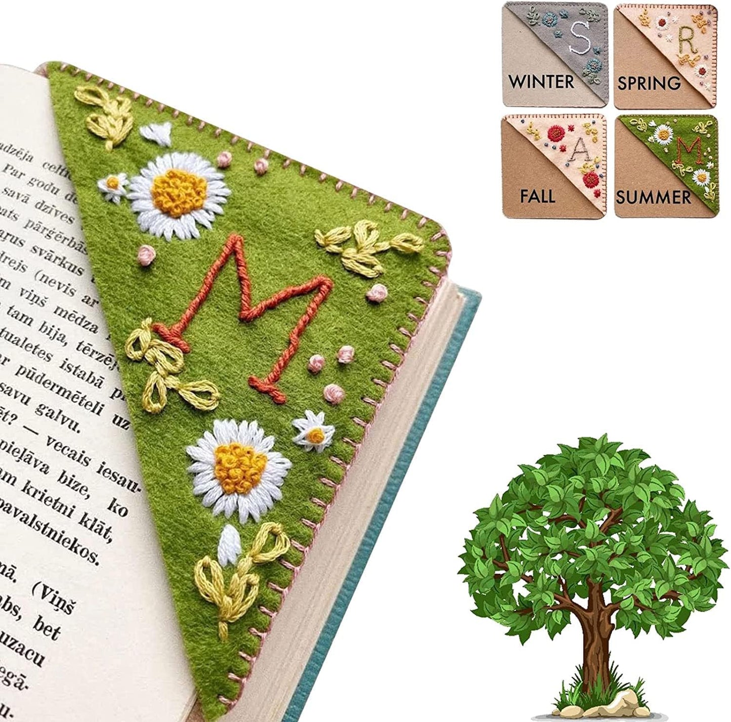 Skiennix Personalized Hand Embroidered Corner Bookmark - Cute Flower Design | Ideal Gift for Book Lovers