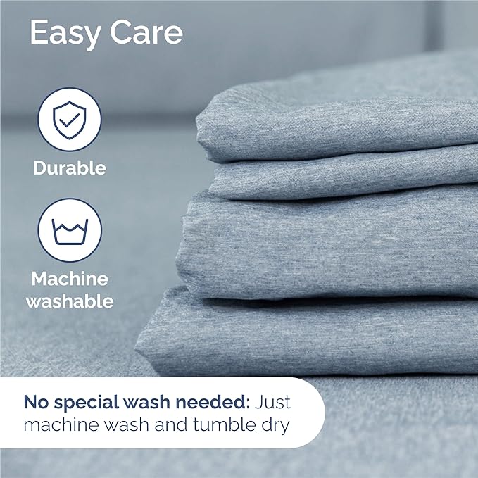 King Size 4 Piece Sheet Set - Comfy Breathable & Cooling Bed Sheets Set - Hotel Luxury Bedding for Women, Men, Kids, Teens, Boys & Girls - Deep Pockets, Soft & Wrinkle Free - Blue (Heathered Sheets)