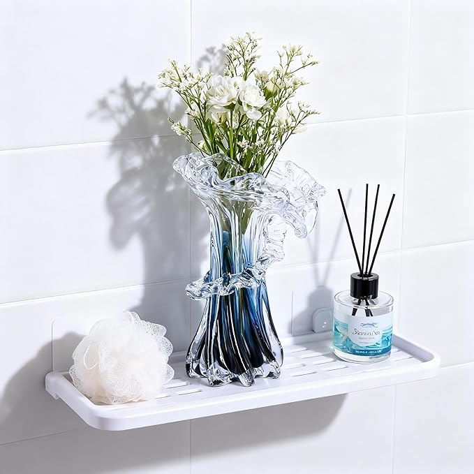 8.1" H Blue Ocean Wave Vase, Blown Glass Vase, Unique Modern Art Beautiful Hand Blown Coastal Centerpieces for Living Room, Bedroom, Office Desktop, Coffee Table, and Wedding Decorative (S)