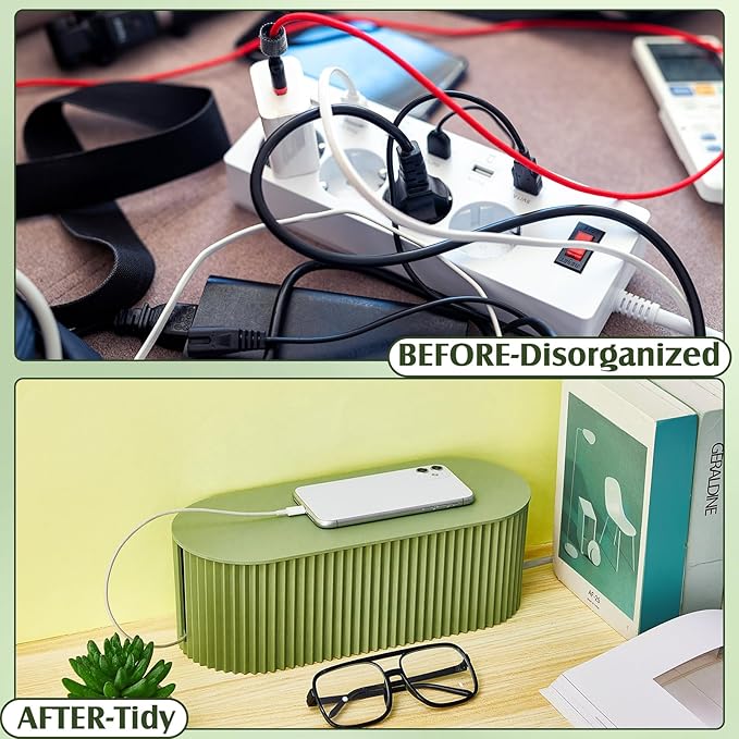 Marsui 2 Pcs Green Cable Management Organizer Box for Hiding Wires, Home Office Desk Floor Cord Organizer, 11.8 x 5.1 x 4.3 Inch Cord Strip Protect Holder Wire Storage