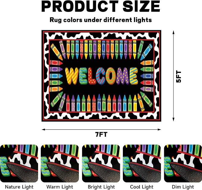 Welcome Crayon Area Rug 5'x7' Colorful Alphabet Rugs for Bedroom Living Room Nursery Playroom Classroom Home Decor Non-Slip Washable Carpet Kids Floor Mat