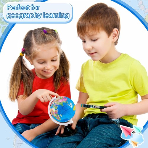 Henoyso Mini World Globes - 24 Pcs Rotating 3.4-Inch Earth Globes with Stands for Classroom Decor | Blue