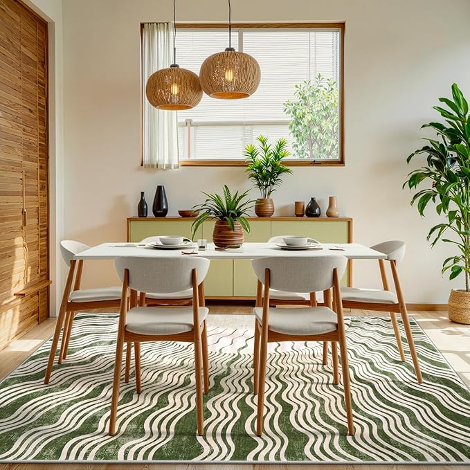 Hedlive Boho 8x10 Area Rugs, Soft Washable Rugs 8x10 Green Rugs for Living Room, Ultra-Thin Non-Slip Bedroom Rug Classroom Rug Large Carpet for Nursery Dining Room (8x10ft,Green/Multi)