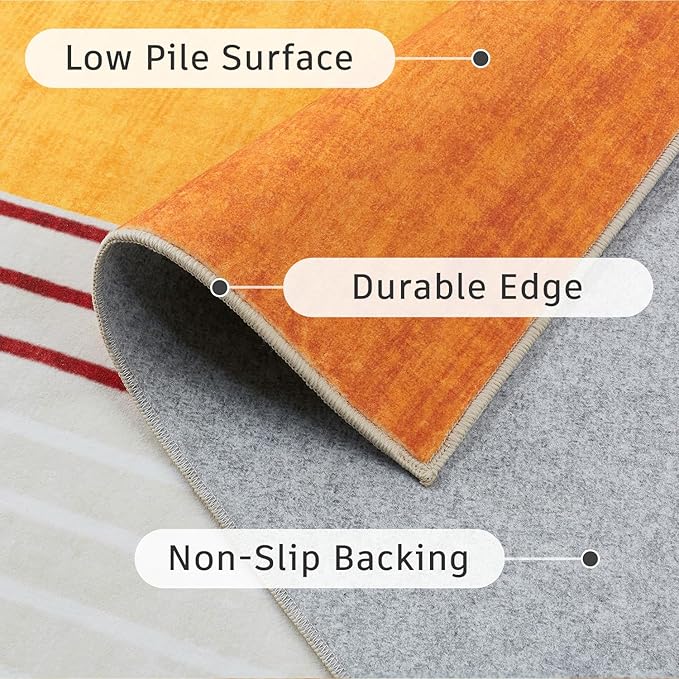 DCX Abstract Machine Washable 2x3Rug, Mid Century Modern Rug for Living Room, Soft Low Pile Non Slip Carpet, Kid & Pet Friendly Stain Resistant Rug for Bedroom Dining Room Office, Orange & Yellow