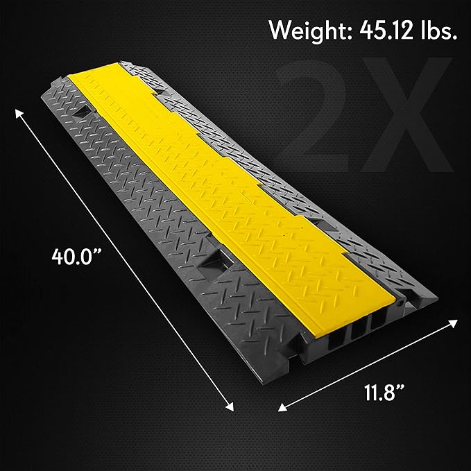 Pyle Ramp-3 Channel Rubber Floor Cord Concealer-Heavy Duty Cable Protector Wire/Hose/Pipe Hider Driveway Protective Covering Armor PCBLCO105X2 (Pair), One Size, Black and Yellow