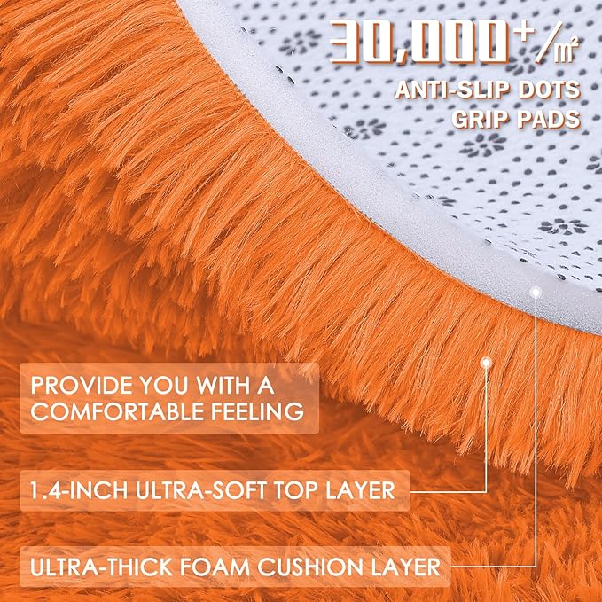 OLANLY 2x6 Machine Washable Runner Rugs for Hallway, Soft Fluffy Shaggy Bedside Rugs for Bedroom, Living Room, Indoor Floor Carpet for Kids Girls and Boys, Nursery Rooms, Home Decor Aesthetic, Orange